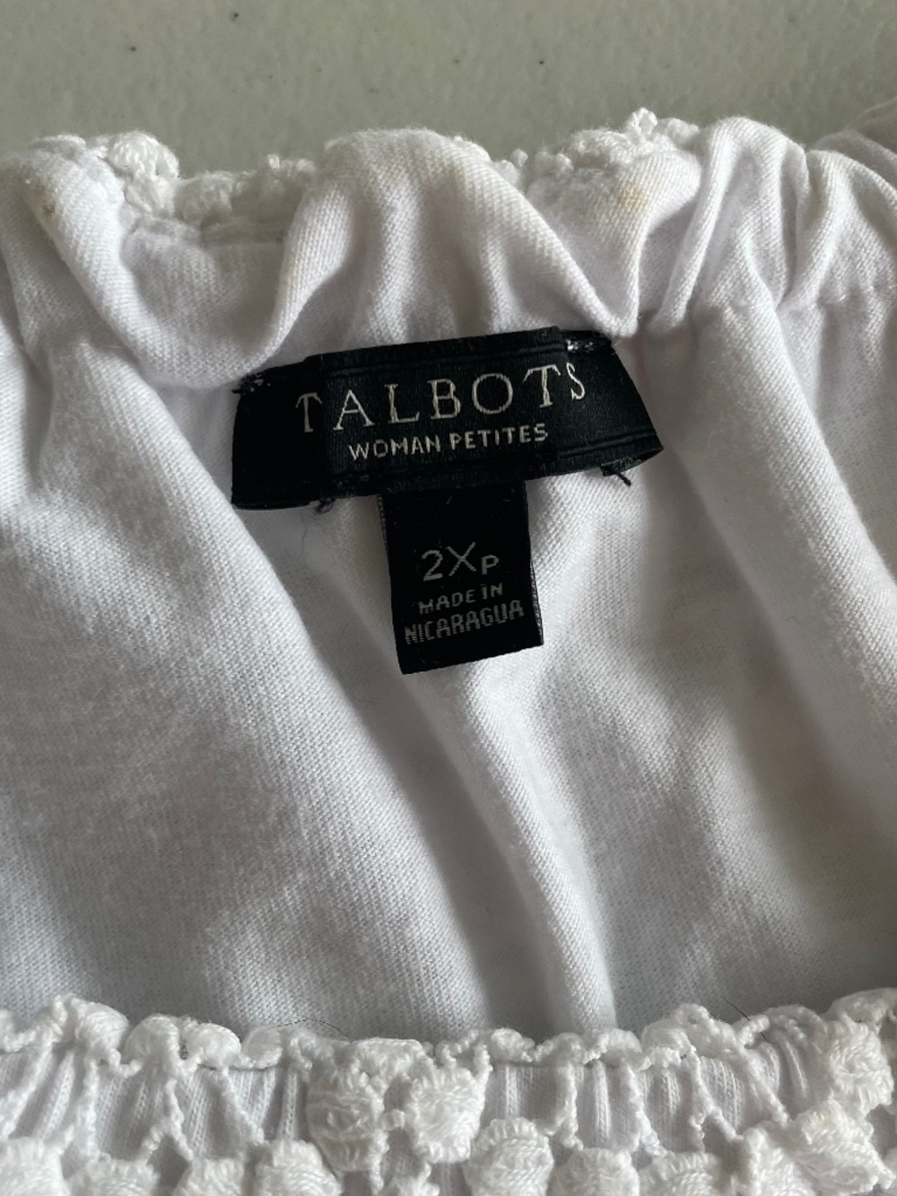Talbots White Crochet Lace Blouse with Elastic Neck Cottage Boho Coquette 2Xp - Picture 7 of 12
